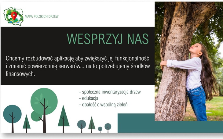 Plakat promujący aplikację do inwentaryzacji drzew.