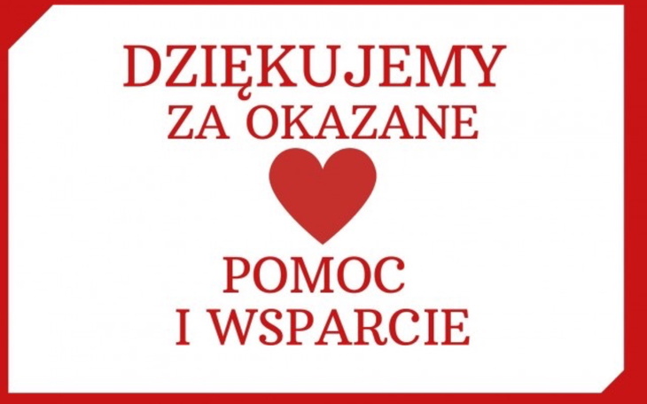 Podziękowanie za wsparcie w formie serca i napisu.
