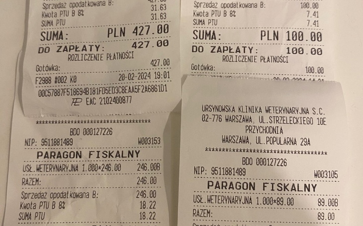 Paragon fiskalny z zakupami, kwota 427 PLN.