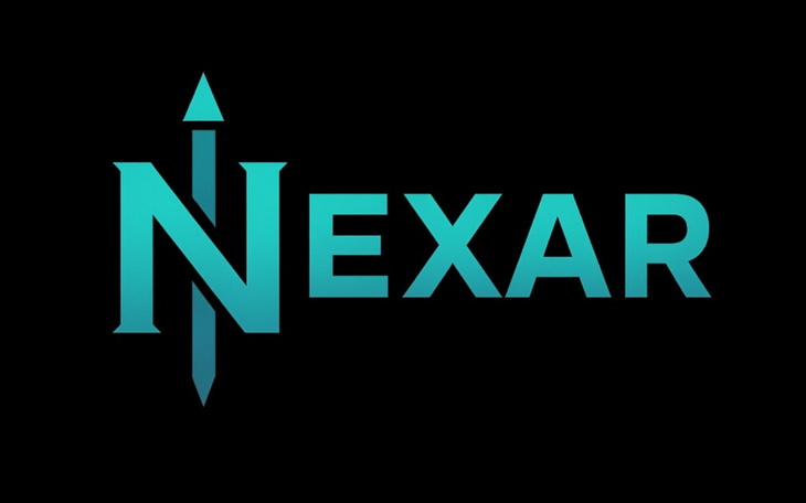 Logo Nexar na czarnym tle, z niebieskimi akcentami.