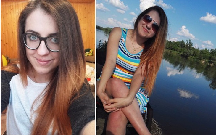 Dwie fotografie kobiety, jedna selfie, druga nad wodą.