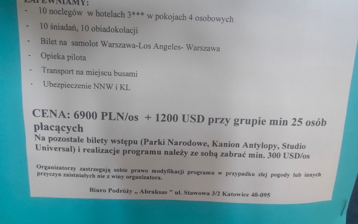 Zbiórka na wycieczkę doo USA - zdjęcie główne