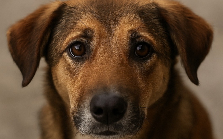 Zbliżenie na psa z dużymi, wyrazistymi oczami.