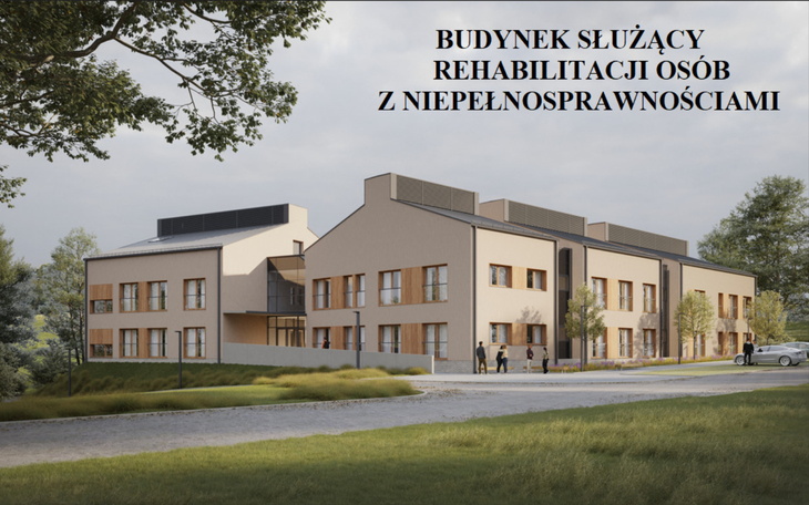 Nowoczesny budynek rehabilitacyjny dla osób z niepełnosprawnościami.