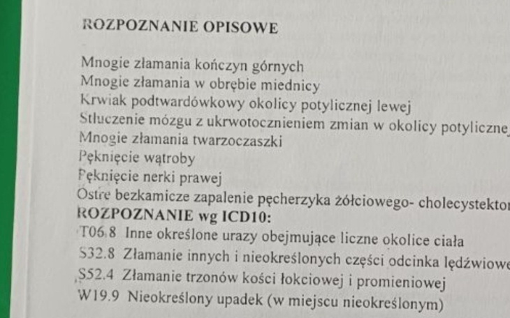 Dokument medyczny z opisem stanu zdrowia pacjenta.