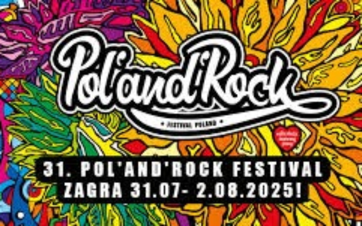 Kolorowy plakat festiwalu Pol'and'Rock 2025.