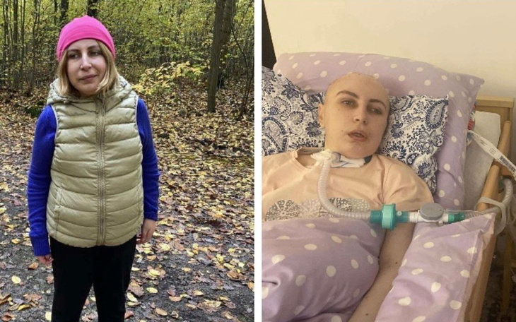 Kobieta w lesie, ubrana w kamizelkę, z różową czapką na głowie.