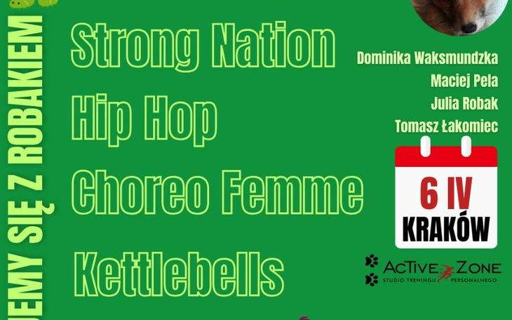 Plakat promujący różne zajęcia fitness w Krakowie.