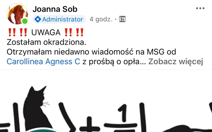 Post na Facebooku ostrzegający przed oszustwem.
