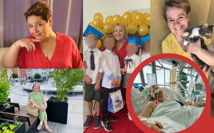 Mężczyzna w łóżku, uśmiechający się do kamery.