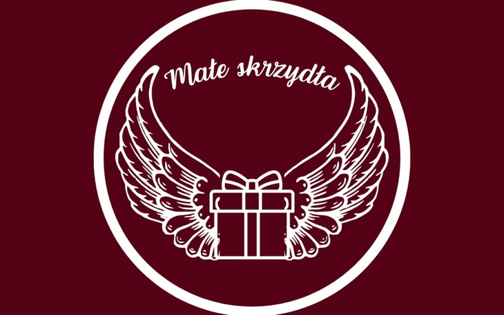Logo z aniołkami i prezentem.