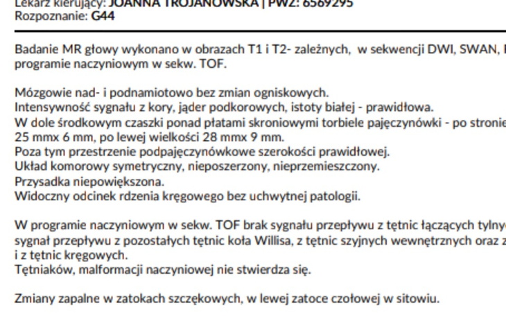 Zbiórka Operacja torbieli pajęczynówki - zdjęcie główne