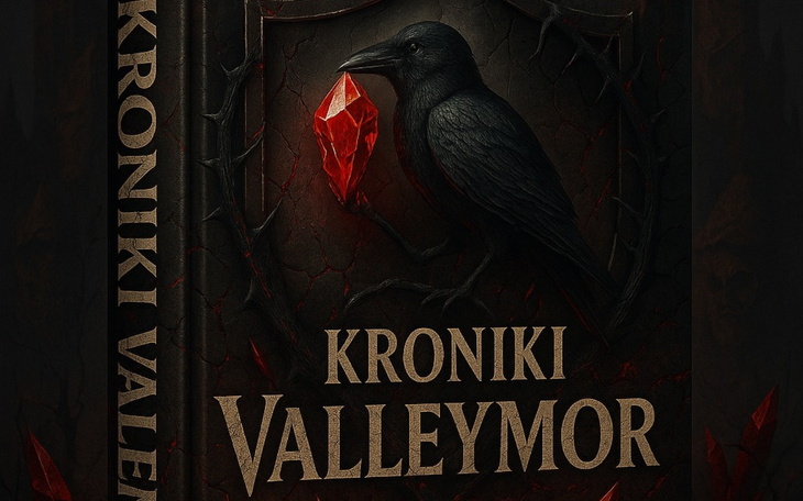 Okładka książki 'Kroniki Vallemor' z czarnym ptakiem.