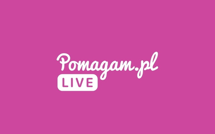 Logo Pomagam.pl na różowym tle.