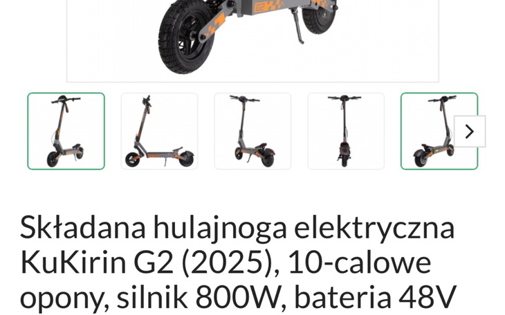 Ogłoszenie o sprzedaży elektrycznej hulajnogi KuKirin G2.