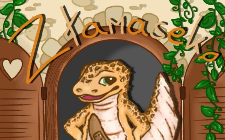 Rysunek animowanego stwora w drzwiach.