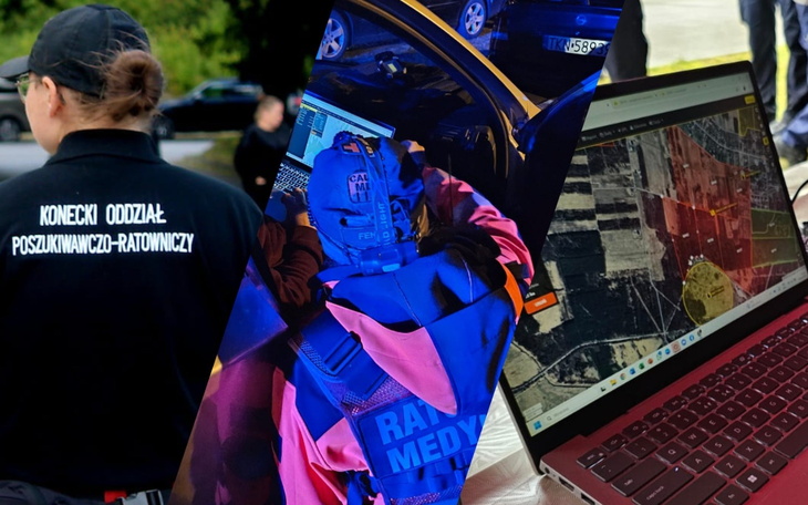 Ratownicy w akcji, używający nowoczesnego sprzętu do poszukiwań.