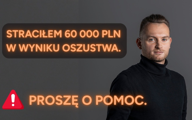 Mężczyzna zmartwiony po stracie pieniędzy, prosi o pomoc.