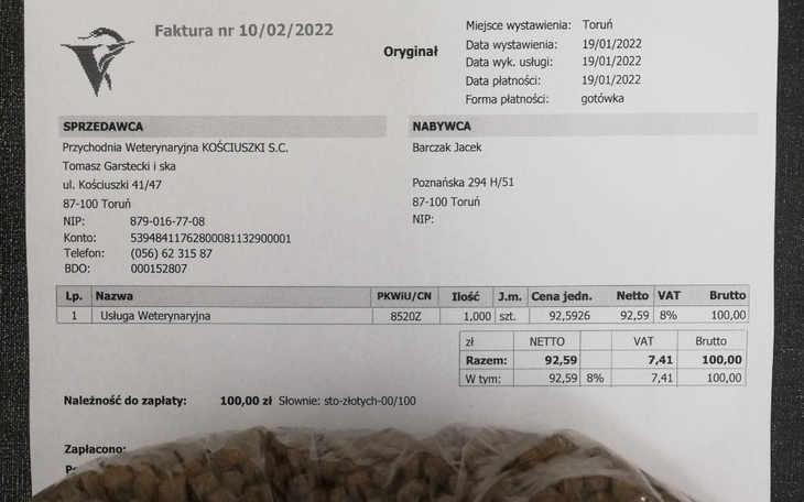 Zbiórka Faktura nr 10/02/2022 karma - zdjęcie główne