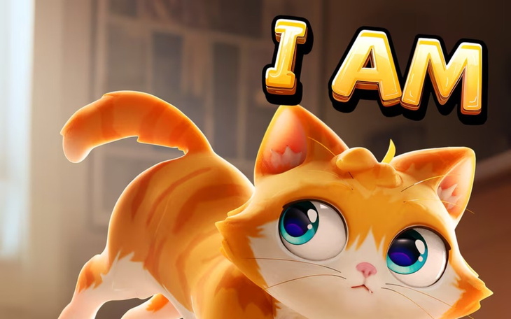 Animowany kotek z napisem 'I AM'.