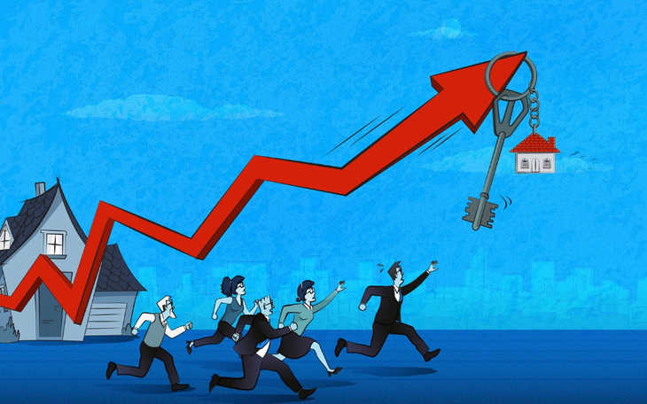 Ilustracja przedstawiająca wzrost cen nieruchomości.