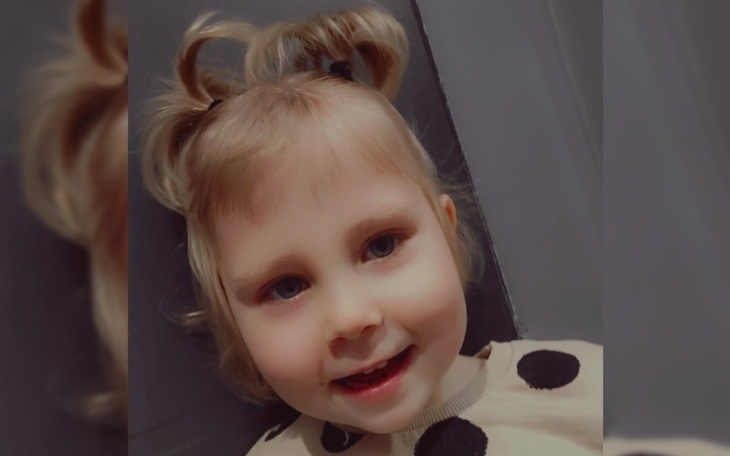 Uśmiechnięta dziewczynka z fryzurą w kucykach.