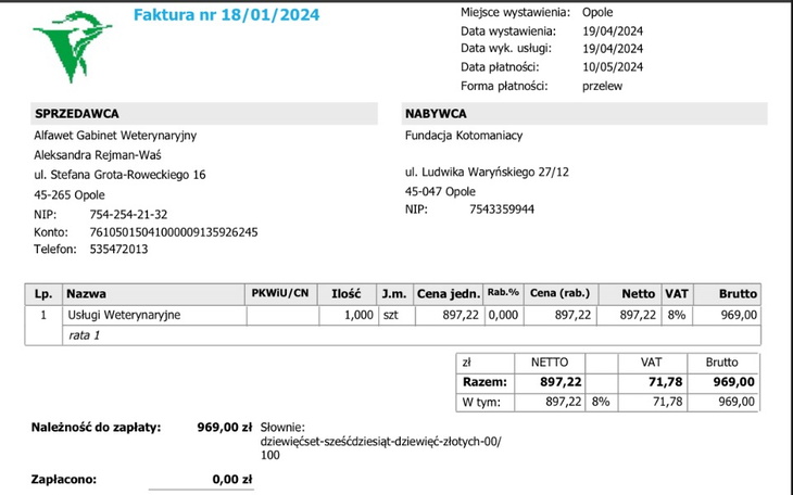 Zbiórka Spłata faktury za marzec-1 rata - zdjęcie główne
