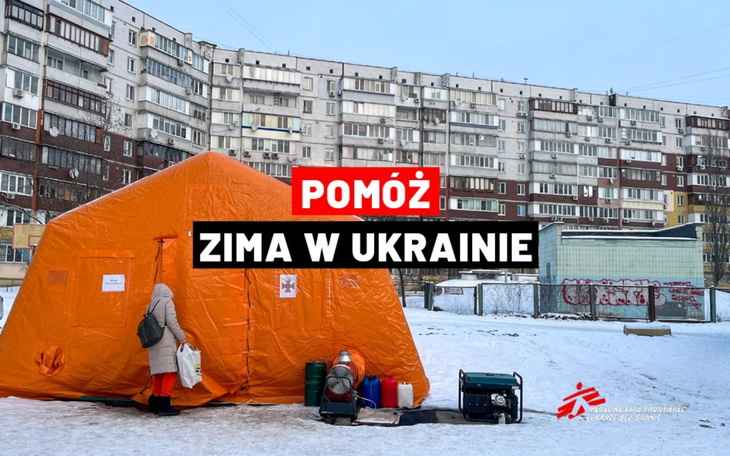 Pomoc dla Ukrainy, zimowy namiot w mieście.