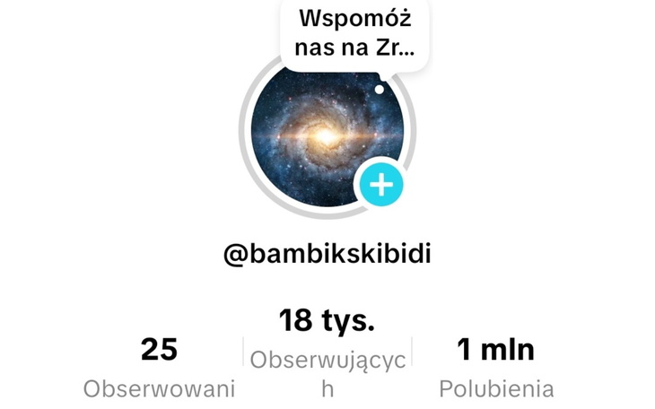 Profil użytkownika na TikToku z galaktyką w tle.