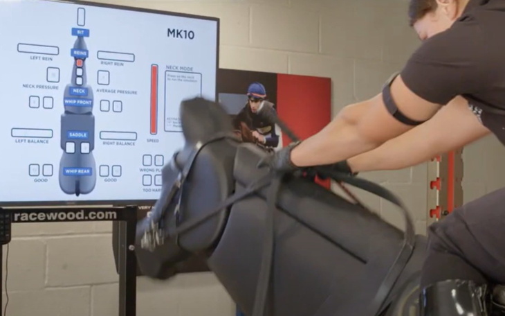 Symulator konia w akcji, instrukcje na ekranie.