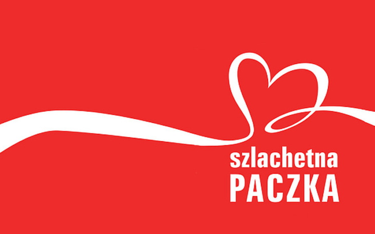 Logo Szlachetnej Paczki na czerwonym tle.