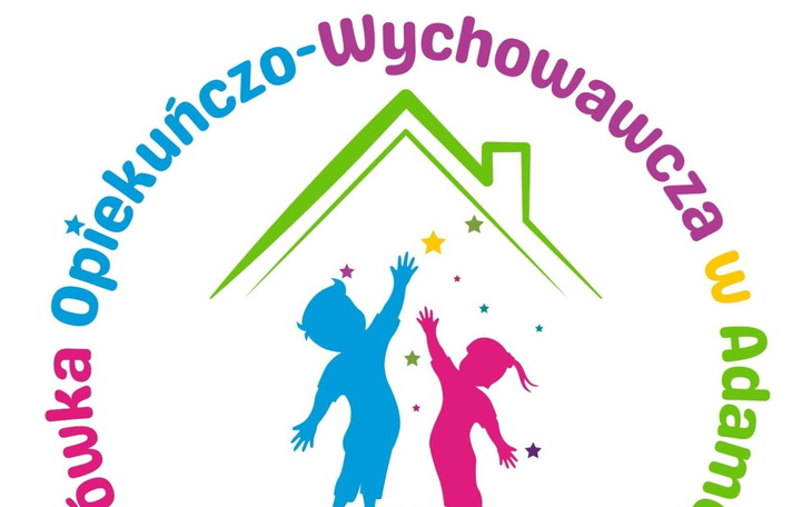 Logo ośrodka opiekuńczo-wychowawczego z kolorowymi postaciami dzieci.