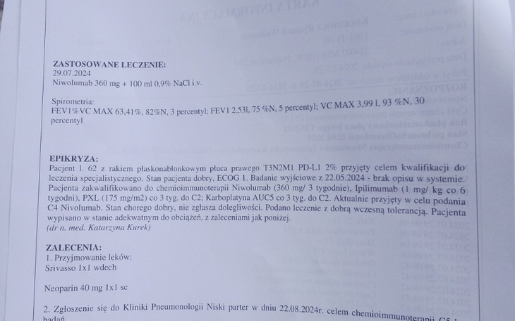 Dokument medyczny z zaleceniami dla pacjenta.