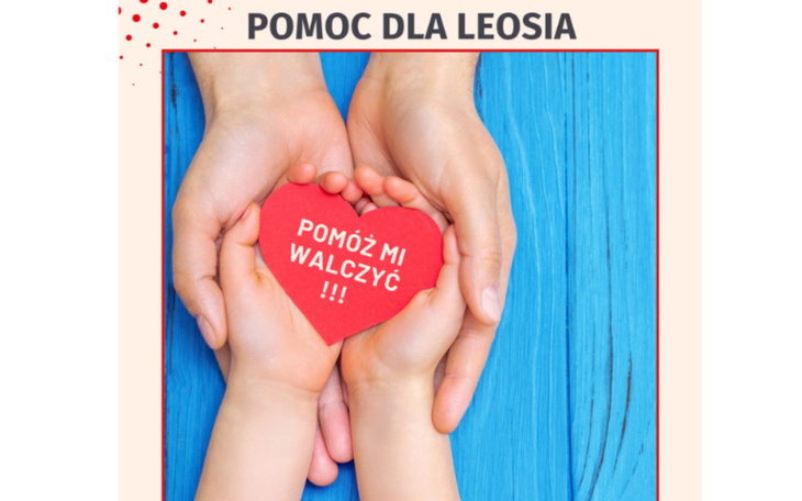 Pomoc dla Leosia - serce z prośbą o wsparcie.