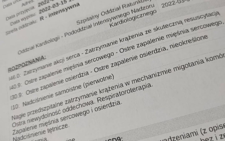 Dokument medyczny z diagnozami dotyczącymi serca.