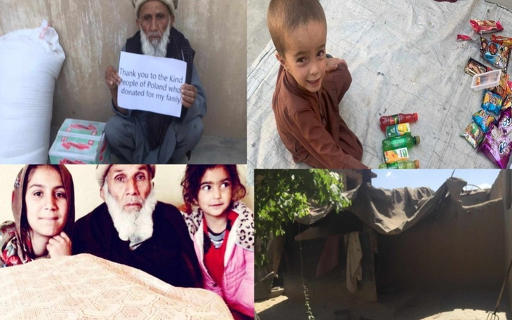 Rodzina w trudnej sytuacji, dzieci i starszy mężczyzna w obozie.