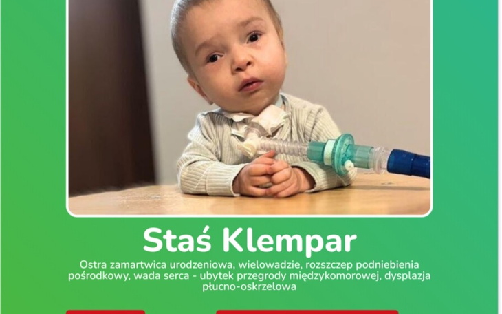 Mały chłopiec Staś Klempa z problemami zdrowotnymi.