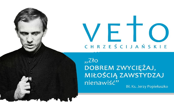 Cytat z bł. Jerzego Popiełuszki na tle minimalistycznym.