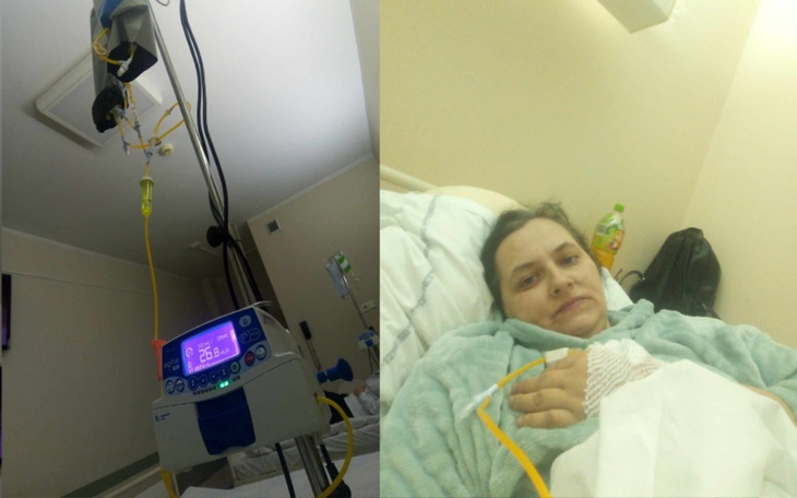 Kobieta w szpitalu, podłączona do aparatury medycznej.