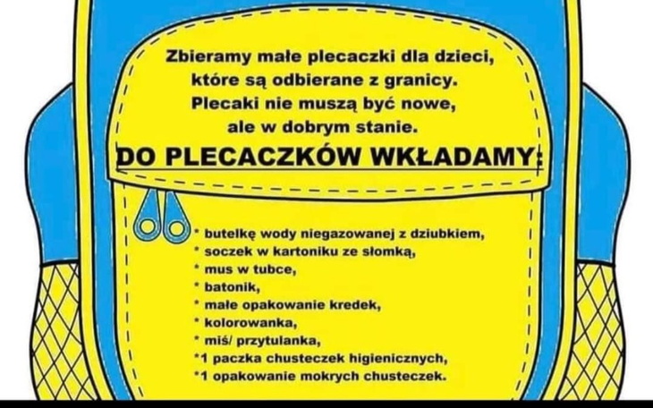 Zbiórka Plecak dla dzieci z Ukrainy - zdjęcie główne