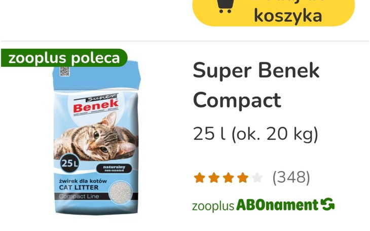 Opakowanie żwirku dla kotów Super Benek Compact.