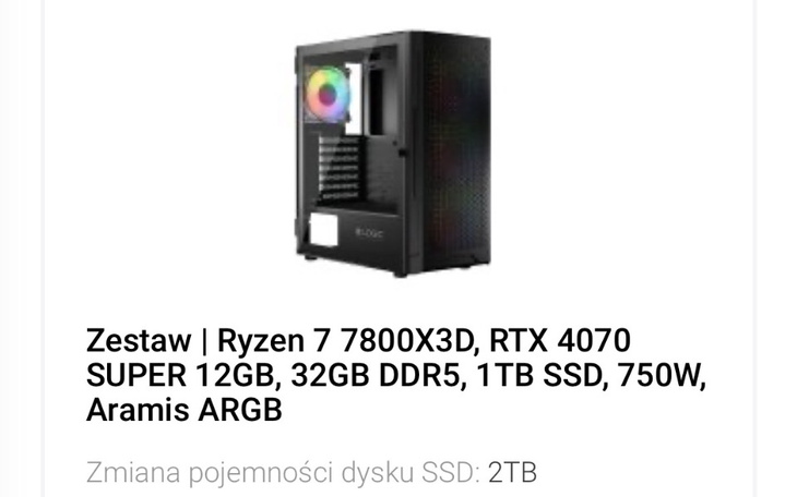 Zestaw komputerowy z nowoczesnymi podzespołami i kolorowym wentylatorem.