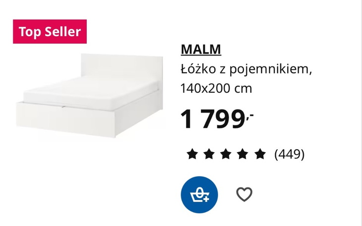 Nowoczesne łóżko MALM z pojemnikiem, idealne do sypialni.