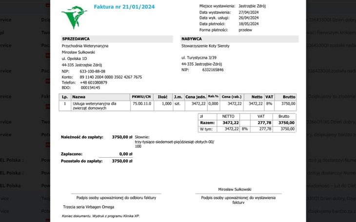 Zbiórka leczenie,kastracja kotów faktury - zdjęcie główne
