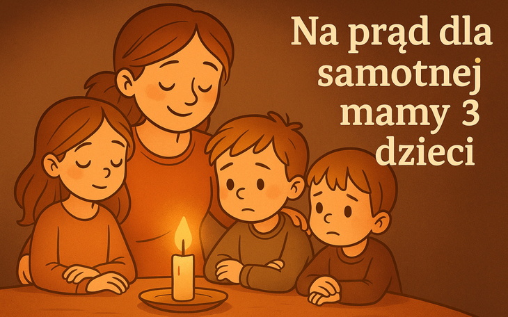 Ilustracja rodziny przy świecy, z napisem o wsparciu dla matki.