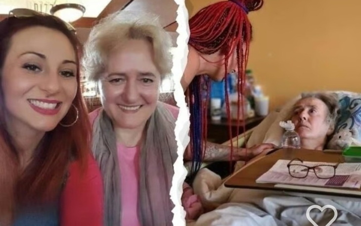 Kobieta z uśmiechem, pozująca z inną osobą w szpitalu.