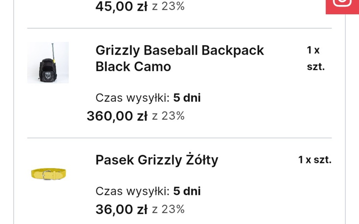 Zakupy online, plecak i pasek w ofercie.