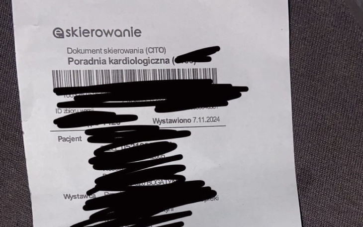 Dokument skierowania do poradni kardiologicznej.