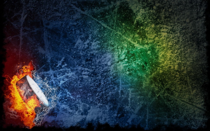 Tło z lodowym hokejem, z ogniem i lodem.