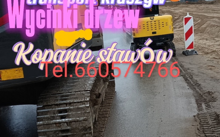 Maszyny budowlane na placu budowy, prace ziemne w toku.